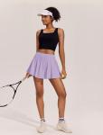 PINSPARK Women Flowy Tennis Skirt Pleated Golf Skirts with Pockets Sport Skirts for Pickleball Running Light Purple M
