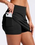 SANTINY Skorts for Women with Pockets High Waisted A Line Golf Skirts Athletic Tennis Skirt for Casual Pickleball (Black_M)