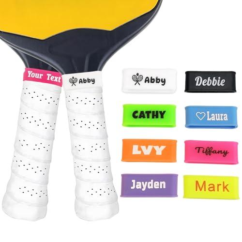 2 Pcs Custom Pickleball Paddle Name Bands - Personalized Silicone Ring Grip Bands for Paddles Grip on Racket Racquetball for Pickleball Lovers