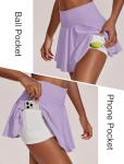 PINSPARK Women Flowy Tennis Skirt Pleated Golf Skirts with Pockets Sport Skirts for Pickleball Running Light Purple M