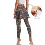 Irisjudy Retro Forest Mushroom Tennis Skirt with Leggings for Women Jungle Plant Mushrooms Golf Pickleball Yoga Skirted Leggings Mushroom Lover High Waisted Stretch Sweatpants