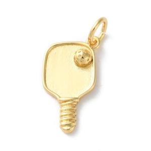 Clotiry 10Pcs Brass Pickleball Sport Pendants Golden Racket Dangle Charms for DIY Jewelry Bracelet Earring Making
