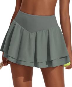 PINSPARK Womens Pleated Tennis Skirts with 3 Pockets High Waisted Athletic Skorts Skirts Cute Pickleball Skirt, Grey Sage Medium