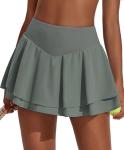 PINSPARK Womens Pleated Tennis Skirts with 3 Pockets High Waisted Athletic Skorts Skirts Cute Pickleball Skirt, Grey Sage Medium