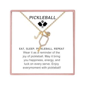 Pickleball Gifts for Women Sport Lovers Teams, Pickleball Necklace with Initial Letter, Personalized Pickleball Jewelry for Women (Gold-J)