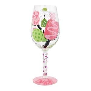 Enesco Lolita Dink then Drink Pickleball Hand-Painted Artisan Wine Glass, 15 Ounce, Multicolor