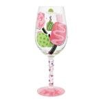 Enesco Lolita Dink then Drink Pickleball Hand-Painted Artisan Wine Glass, 15 Ounce, Multicolor