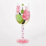 Enesco Lolita Dink then Drink Pickleball Hand-Painted Artisan Wine Glass, 15 Ounce, Multicolor