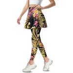 Frestree Frangipani Yoga Skirted Leggings for Women, Pink Yellow Gradient Floral Buttery Soft Tennis Skirted Leggings Tropical Plants Tennis Pickleball Clothing-XS