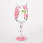 Enesco Lolita Dink then Drink Pickleball Hand-Painted Artisan Wine Glass, 15 Ounce, Multicolor