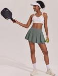 PINSPARK Womens Pleated Tennis Skirts with 3 Pockets High Waisted Athletic Skorts Skirts Cute Pickleball Skirt, Grey Sage Medium