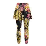 Frestree Frangipani Yoga Skirted Leggings for Women, Pink Yellow Gradient Floral Buttery Soft Tennis Skirted Leggings Tropical Plants Tennis Pickleball Clothing-XS