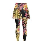 Frestree Frangipani Yoga Skirted Leggings for Women, Pink Yellow Gradient Floral Buttery Soft Tennis Skirted Leggings Tropical Plants Tennis Pickleball Clothing-XS