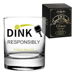 Dink Responsibly Pickleball Whiskey Glass, Pickle Ball Dink Responsibly pickleball Lovers Stemless Wine Tumbler Gift for Men or Partners Players Insulated Stainless Steel Wine Glass-54