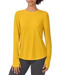 PINSPARK Workout Tops for Women Soft Long Sleeve UPF 50+ Quick Dry Lightweight Soft T Shirts Casual Pickleball Hiking Tops,Yellow Medium