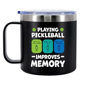 Panvola Playing Pickleball Improves Memory Pickleball Gifts Pickleball Player Insulated Coffee Mug 14oz With Handle And Lid Camping Travel Thermal Mugs 14 oz