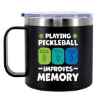 Panvola Playing Pickleball Improves Memory Pickleball Gifts Pickleball Player Insulated Coffee Mug 14oz With Handle And Lid Camping Travel Thermal Mugs 14 oz