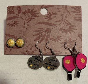 Pickleball Earrings Dangle Stud 3 Pair Set Paddle Queen Of The Court New!