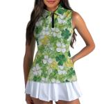 POLERO Oil Painting Shamrock Golf Shirts for Women Sleeveless St Patricks Day Golf Shirt Women Collared Tennis Tank Tops Slim Fit Quarter Zip Racerback Pickleball Tops 2XL