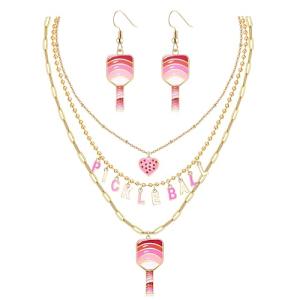 CEALXHENY Pickleball Necklace Earrings for Women Layered Pickleball Choker Necklace Pickleball Paddle Pendant Necklace Dangle Earrings Sport Game Day Accessores Gifts (Style D)