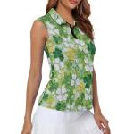 POLERO Oil Painting Shamrock Golf Shirts for Women Sleeveless St Patricks Day Golf Shirt Women Collared Tennis Tank Tops Slim Fit Quarter Zip Racerback Pickleball Tops 2XL