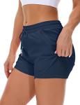 Mancreda Women's Running Shorts with Liner 3 Zipper Pockets Elastic Workout Athletic Gym Yoga Shorts(NA,M) Navy
