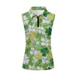 POLERO Oil Painting Shamrock Golf Shirts for Women Sleeveless St Patricks Day Golf Shirt Women Collared Tennis Tank Tops Slim Fit Quarter Zip Racerback Pickleball Tops 2XL