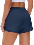Mancreda Women's Running Shorts with Liner 3 Zipper Pockets Elastic Workout Athletic Gym Yoga Shorts(NA,M) Navy