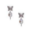 Delight Jewelry Two Tone Pickleball Paddle Silvertone Antiqued Butterfly Post Earrings