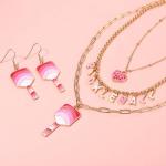CEALXHENY Pickleball Necklace Earrings for Women Layered Pickleball Choker Necklace Pickleball Paddle Pendant Necklace Dangle Earrings Sport Game Day Accessores Gifts (Style D)