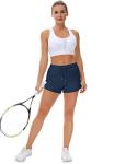 Mancreda Women's Running Shorts with Liner 3 Zipper Pockets Elastic Workout Athletic Gym Yoga Shorts(NA,M) Navy