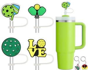 Amreich Straw Cover for Stanley Cup | Pickleball Gifts for Women - Pickleball Straw Toppers & Keychains Set for 10mm Straws Stanley Cup Accessories