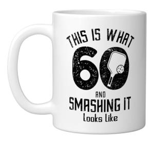 Funny Pickleball 60th Birthday 60 Years Old Love Pickleball Ceramic Mug, White