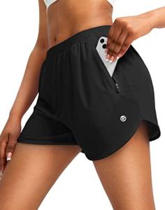 G Gradual Women's Running Shorts with Zipper Pockets Quick Dry Athletic Workout Gym 3" Short Shorts for Women with Comfy Liner (Black, Small)