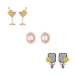 Madison Tyler 3 Pairs Game Day Earrings for Women | Sports Bowling Earrings | Pickleball Drink Rhinestones Stud Earrings Set | Fun Pink Earrings Jewelry Gift