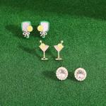 Madison Tyler 3 Pairs Game Day Earrings for Women | Sports Bowling Earrings | Pickleball Drink Rhinestones Stud Earrings Set | Fun Pink Earrings Jewelry Gift