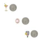 Madison Tyler 3 Pairs Game Day Earrings for Women | Sports Bowling Earrings | Pickleball Drink Rhinestones Stud Earrings Set | Fun Pink Earrings Jewelry Gift