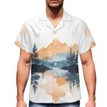 Garronmavis Watercolor Mountain Men's Short Sleeve Golf Shirt Mountains Paintings Fashion Hawaii Shirts Aesthetic Art Casual Buttons Pickleball Tennis Tops - XS