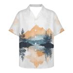 Garronmavis Watercolor Mountain Men's Short Sleeve Golf Shirt Mountains Paintings Fashion Hawaii Shirts Aesthetic Art Casual Buttons Pickleball Tennis Tops - XS