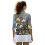 TODIYADDU Floral Womens Gym Tops Golf Polo Shirts for Women Loose Athletic for Ladies 3/4 Sleeve Tops Oil Painting 1/4 Zipper Sports Yoga Tennis Pickleball Collared Fitted Pullover, S