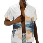 Garronmavis Watercolor Mountain Men's Short Sleeve Golf Shirt Mountains Paintings Fashion Hawaii Shirts Aesthetic Art Casual Buttons Pickleball Tennis Tops - XS