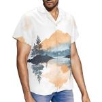 Garronmavis Watercolor Mountain Men's Short Sleeve Golf Shirt Mountains Paintings Fashion Hawaii Shirts Aesthetic Art Casual Buttons Pickleball Tennis Tops - XS