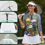 TODIYADDU Floral Womens Gym Tops Golf Polo Shirts for Women Loose Athletic for Ladies 3/4 Sleeve Tops Oil Painting 1/4 Zipper Sports Yoga Tennis Pickleball Collared Fitted Pullover, S