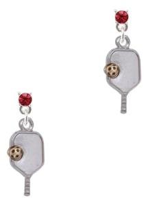 Delight Jewelry Two Tone Pickleball Paddle - Maroon Crystal Post Earrings