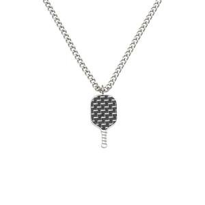 born to rally Men’s Pickleball Necklace – Stainless Steel Pendant with Carbon Fiber Inlay, Sports Jewelry Gift for Pickleball Players & Fans