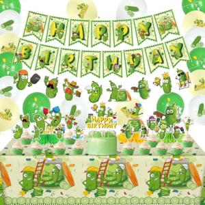 Cartoon Pickle Birthday Decorations Pickle Party Decorations Include Happy Birthday Banner Cake Toppers Honeycombs Tablecloth Balloons Pickleball Decor for Cucumber Theme Party Supplies