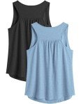 PINSPARK Yoga Tops Woman Sleeveless Athletic Tops Running Workout Tank Top Loose Fit Pickleball Shirts Summer Casual M Black/Light Blue