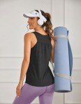 PINSPARK Yoga Tops Woman Sleeveless Athletic Tops Running Workout Tank Top Loose Fit Pickleball Shirts Summer Casual M Black/Light Blue
