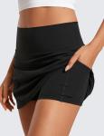 CRZ YOGA Butterluxe High Waisted Tennis Skirts for Women - Mini Lined A Line Golf Casual Skort with Inner Pockets Black Medium
