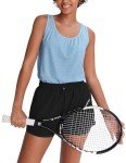 PINSPARK Yoga Tops Woman Sleeveless Athletic Tops Running Workout Tank Top Loose Fit Pickleball Shirts Summer Casual M Black/Light Blue